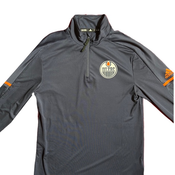 ADIDAS / EDMONTON OILERS / NHL NAVY BLUE QUARTER ZIP PULLOVER SIZE SMALL - Picture 3 of 12